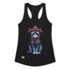 Camiseta de gatos para mujer GATO HIPSTER en color negro, vista plana