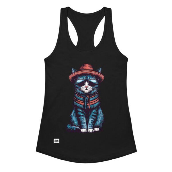 Camiseta de gatos para mujer GATO HIPSTER en color negro, vista plana