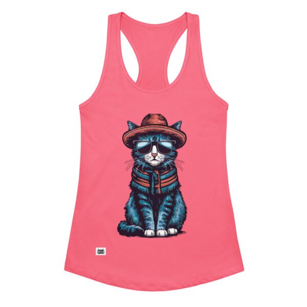 Camiseta de gatos para mujer GATO HIPSTER en color rosa eléctrico, vista plana