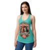 Camiseta de gatos para mujer HUMANA DOMÉSTICA CERTIFICADA en color azul tahití, sobre modelo