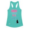 Camiseta de gatos para mujer HUMANA PROPIEDAD DE SU GATO en color azul tahití, vista plana