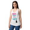 Camiseta de gatos para mujer HUMANA PROPIEDAD DE SU GATO en color blanco, sobre modelo