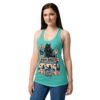Camiseta de gatos para mujer HUMANO EN ENTRENAMIENTO en color azul tahití, sobre modelo