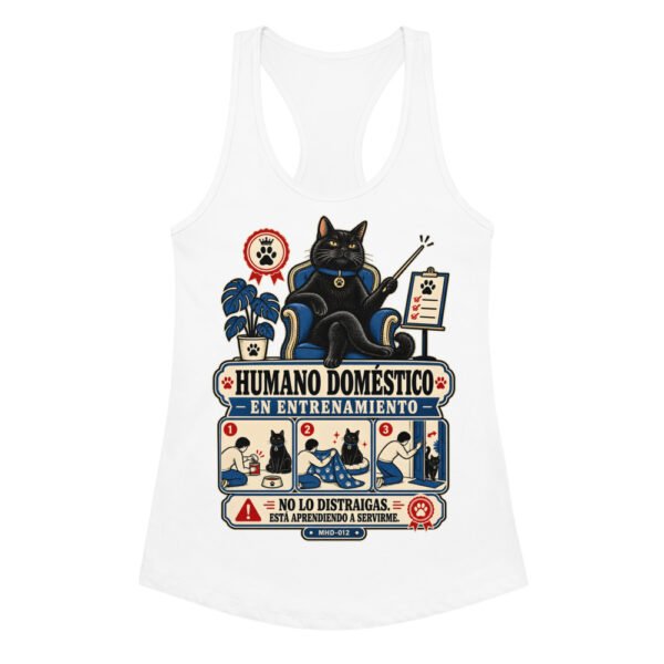 Camiseta de gatos para mujer HUMANO EN ENTRENAMIENTO en color blanco, vista plana