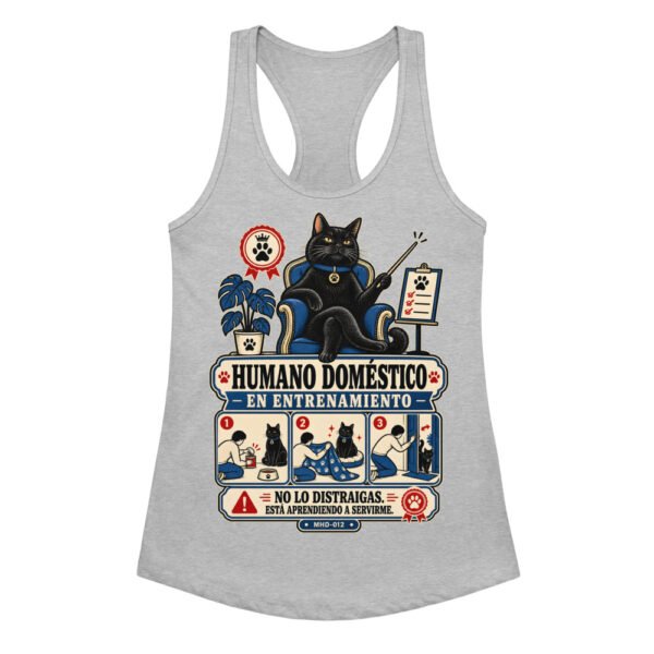 Camiseta de gatos para mujer HUMANO EN ENTRENAMIENTO en color gris jaspeado, vista plana