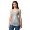 Camiseta de gatos para mujer GATO EN 40 IDIOMAS · MODELO A en color gris jaspeado, sobre modelo