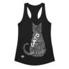Camiseta de gatos para mujer GATO EN 40 IDIOMAS · MODELO A en color negro, vista plana