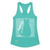 Camiseta de gatos para mujer GATO EN 40 IDIOMAS · MODELO B en color azul tahití, vista plana