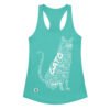 Camiseta de gatos para mujer GATO EN 40 IDIOMAS · MODELO C en color azul tahití, vista plana