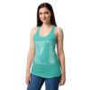 Camiseta de gatos para mujer GATO EN 40 IDIOMAS · MODELO D en color azul tahití, sobre modelo