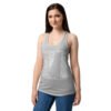 Camiseta de gatos para mujer GATO EN 40 IDIOMAS · MODELO D en color gris jaspeado, sobre modelo