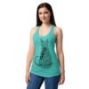 Camiseta de gatos para mujer GATO EN 40 IDIOMAS · MODELO A en color azul tahití, sobre modelo