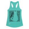 Camiseta de gatos para mujer GATO EN 40 IDIOMAS · MODELO B en color azul tahití, vista plana