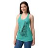 Camiseta de gatos para mujer GATO EN 40 IDIOMAS · MODELO C en color azul tahití, sobre modelo