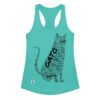 Camiseta de gatos para mujer GATO EN 40 IDIOMAS · MODELO C en color azul tahití, vista plana