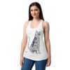 Camiseta de gatos para mujer GATO EN 40 IDIOMAS · MODELO C en color blanco, sobre modelo