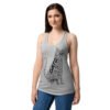 Camiseta de gatos para mujer GATO EN 40 IDIOMAS · MODELO C en color gris jaspeado, sobre modelo