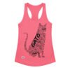 Camiseta de gatos para mujer GATO EN 40 IDIOMAS · MODELO C en color rosa eléctrico, vista plana