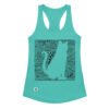 Camiseta de gatos para mujer GATO EN 40 IDIOMAS · MODELO D en color azul tahití, vista plana