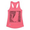 Camiseta de gatos para mujer GATO EN 40 IDIOMAS · MODELO D en color rosa eléctrico, vista plana