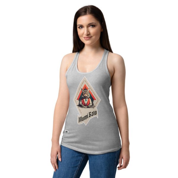 Camiseta de gatos para mujer ILLUMIGATO en color gris jaspeado, sobre modelo