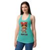 Camiseta de gatos para mujer IRON CAT en color azul tahití, sobre modelo