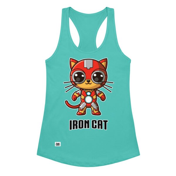 Camiseta de gatos para mujer IRON CAT en color azul tahití, vista plana