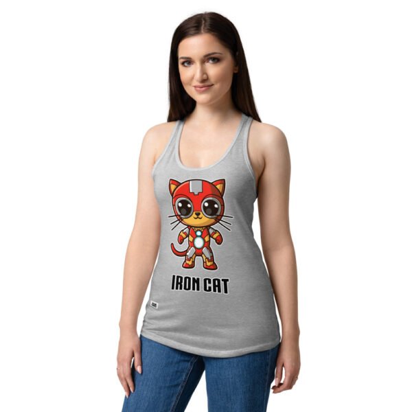 Camiseta de gatos para mujer IRON CAT en color gris jaspeado, sobre modelo