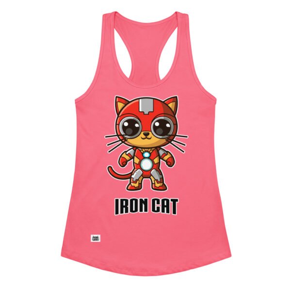 Camiseta de gatos para mujer IRON CAT en color rosa eléctrico, vista plana