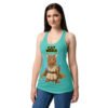 Camiseta de gatos para mujer GATO JEDI en color azul tahití, sobre modelo