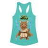 Camiseta de gatos para mujer GATO JEDI en color azul tahití, vista plana