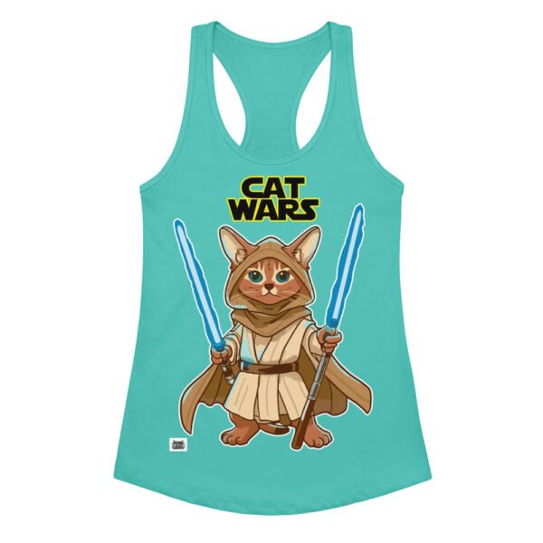 Camiseta de gatos para mujer GATO JEDI en color azul tahití, vista plana