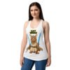 Camiseta de gatos para mujer GATO JEDI en color blanco, sobre modelo