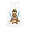 Camiseta de gatos para mujer GATO JEDI en color blanco, vista plana
