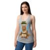 Camiseta de gatos para mujer GATO JEDI en color gris jaspeado, sobre modelo