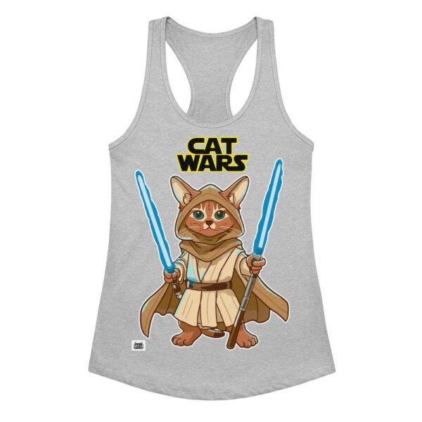 Camiseta de gatos para mujer GATO JEDI en color gris jaspeado, vista plana