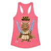 Camiseta de gatos para mujer GATO JEDI en color rosa eléctrico, vista plana
