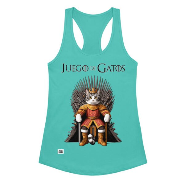 Camiseta de gatos para mujer JUEGO DE GATOS en color azul tahití, vista plana