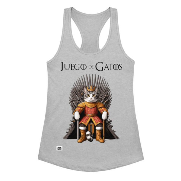 Camiseta de gatos para mujer JUEGO DE GATOS en color gris jaspeado, vista plana