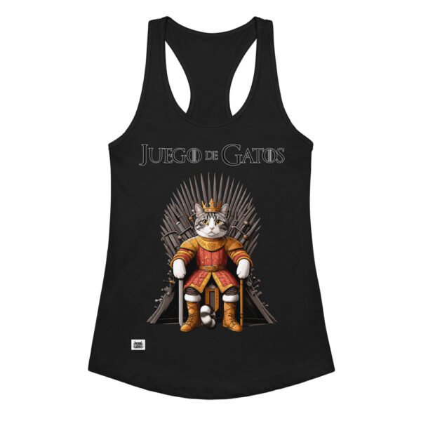 Camiseta de gatos para mujer JUEGO DE GATOS en color negro, vista plana
