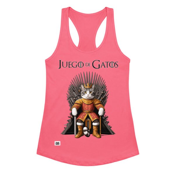 Camiseta de gatos para mujer JUEGO DE GATOS en color rosa eléctrico, vista plana