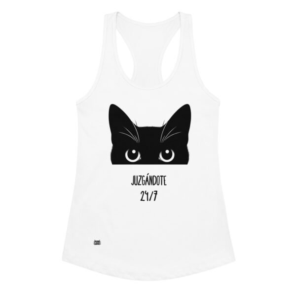 Camiseta de gatos para mujer JUZGÁNDOTE 24/7 en color blanco, vista plana