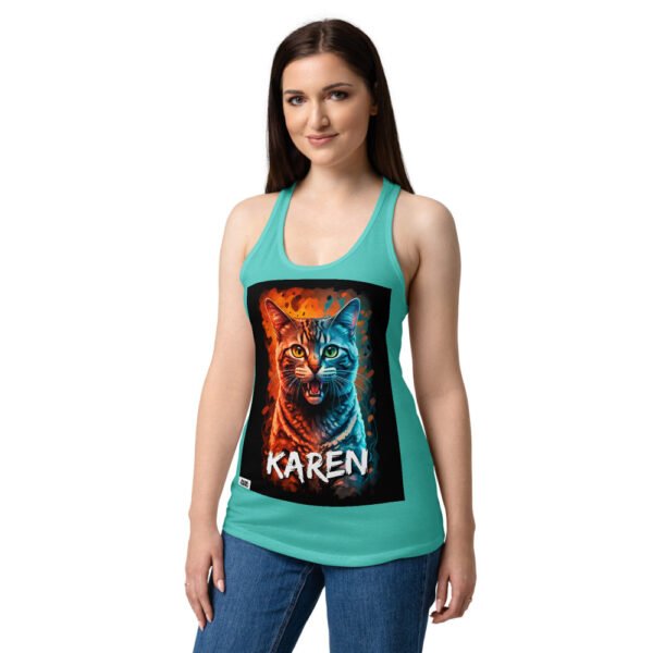Camiseta de gatos para mujer KAREN en color azul tahití, sobre modelo