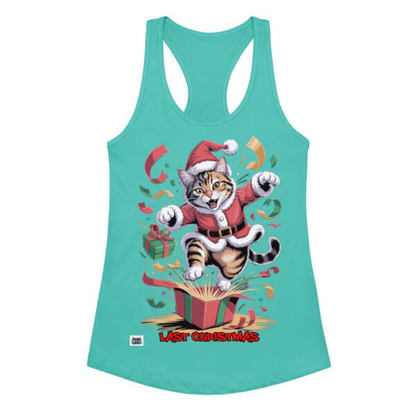 Camiseta de gatos para mujer LAST CHRISTMAS en color azul tahití, vista plana