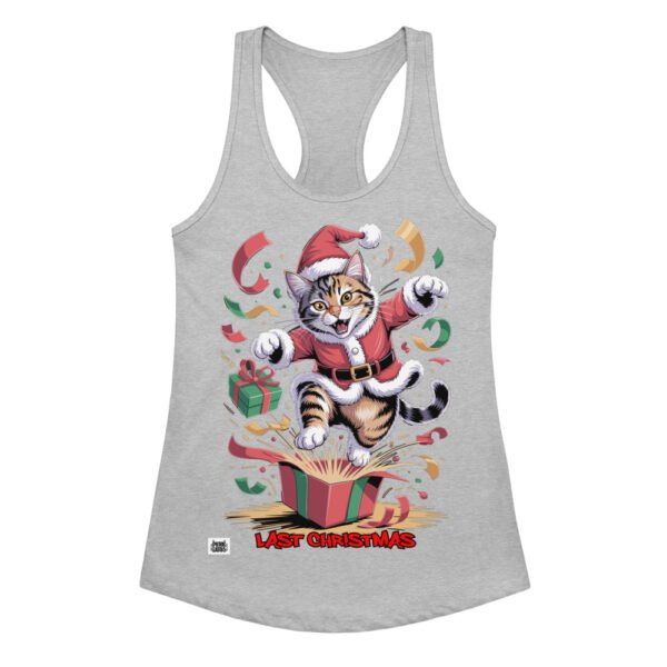 Camiseta de gatos para mujer LAST CHRISTMAS en color gris jaspeado, vista plana