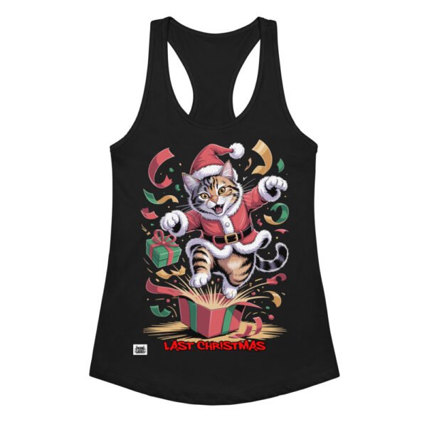 Camiseta de gatos para mujer LAST CHRISTMAS en color negro, vista plana