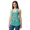 Camiseta de gatos para mujer LENGUAJE GATUNO en color azul tahití, sobre modelo