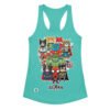 Camiseta de gatos para mujer LIGA MIAU en color azul tahití, vista plana
