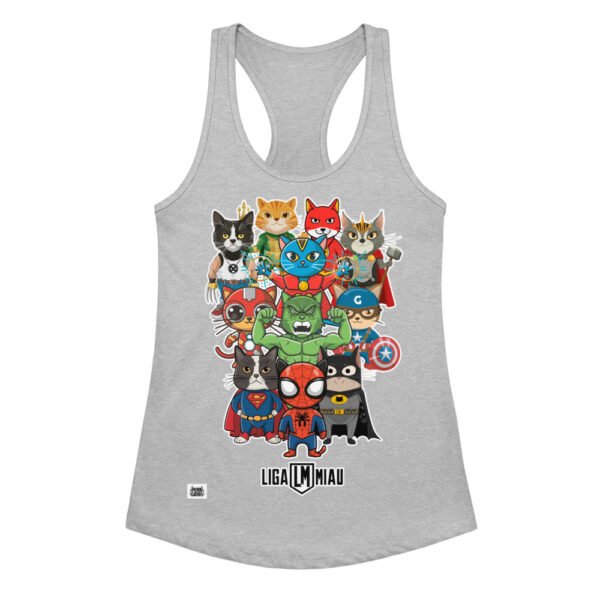 Camiseta de gatos para mujer LIGA MIAU en color gris jaspeado, vista plana