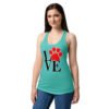 Camiseta de gatos para mujer LOVE en color azul tahití, sobre modelo